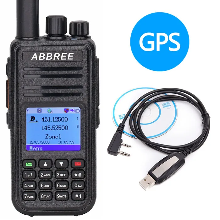 ABBREE DMR AR-UV380(gps) Иди и болтай Walkie Talkie VHF Любительская рация двойного диапазона Dual Time slot уровня 2 Цифровой/аналоговый радио TYT MD-380 MD-390 MD-UV380 - Цвет: With GPS add Cable