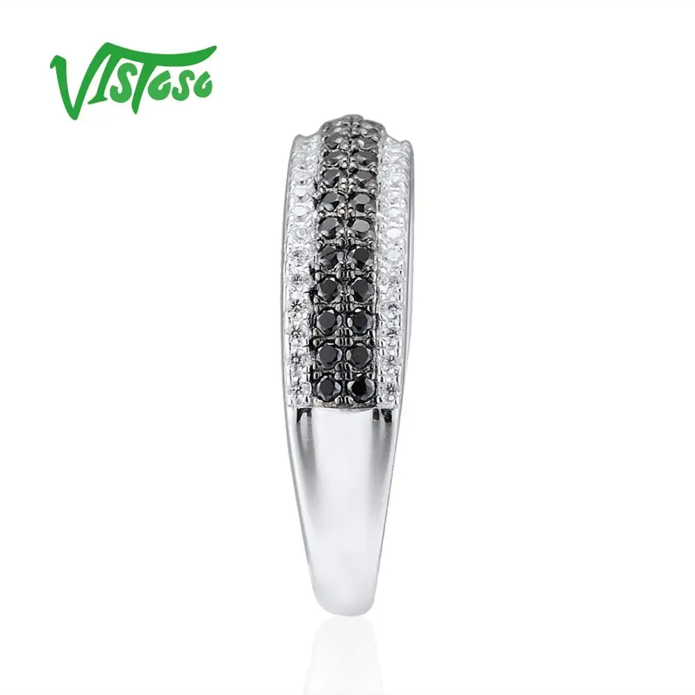 VISTOSO 925 пробы серебряные кольца для женщин натуральный камень черная шпинель