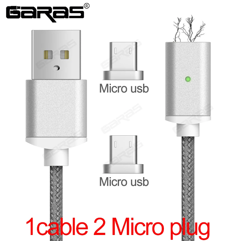 Gray1cable 2micro Магнитный кабель GARAS для Iphone/Micro usb type-C, адаптер, 3 в 1, быстрое зарядное устройство, кабели для мобильных телефонов, кабель type-C/Micro USB - Цвет: Gray1cable 2micro