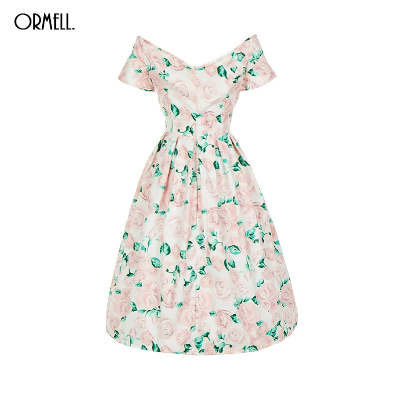 Женское платье с цветочным принтом ORMELL винтажное открытыми плечами лето 2019|women