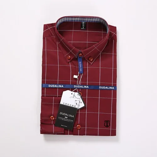 Dudalina Camisa социальной Masculina для мужчин рубашка вышивка логотип с длинным рукавом деловые рубашки в повседневном стиле известный бренд - Цвет: IN-1311RED