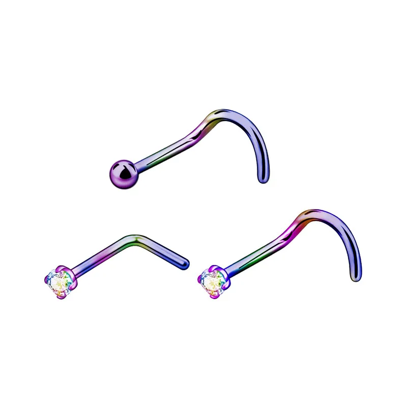 rainbow 3pcs 3 шт., модные маленькие шпильки для пирсинга, кольца, титановая нержавеющая сталь, циркон, 2 мм, 20 г, серебряные, золотые, черные ювелирные изделия, антиаллергенные - Окраска металла: rainbow 3pcs