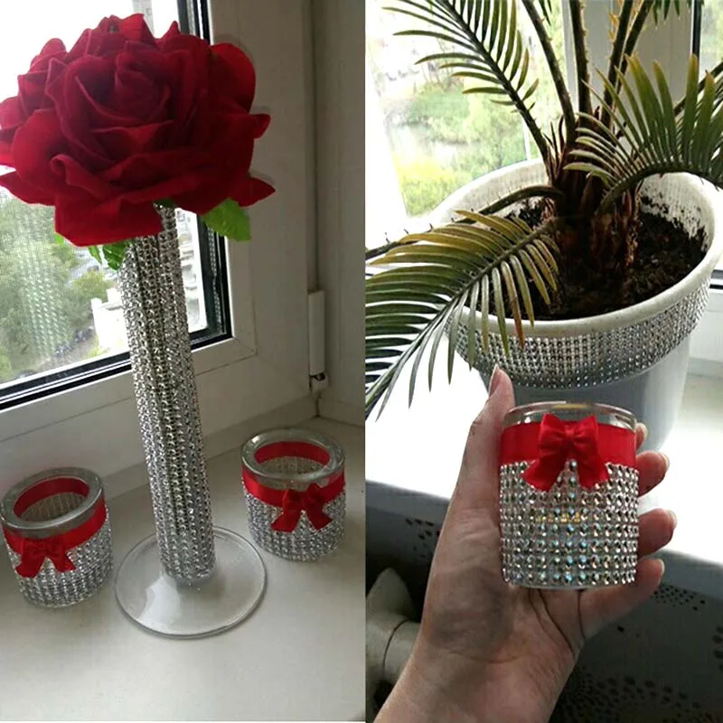 2 ярда 4 см Bling сетка-рулон с алмазами событие Вечеринка День рождения Свадьба DIY Украшение стола обертка для бутылки ленты с кристаллами Rhineston тюль