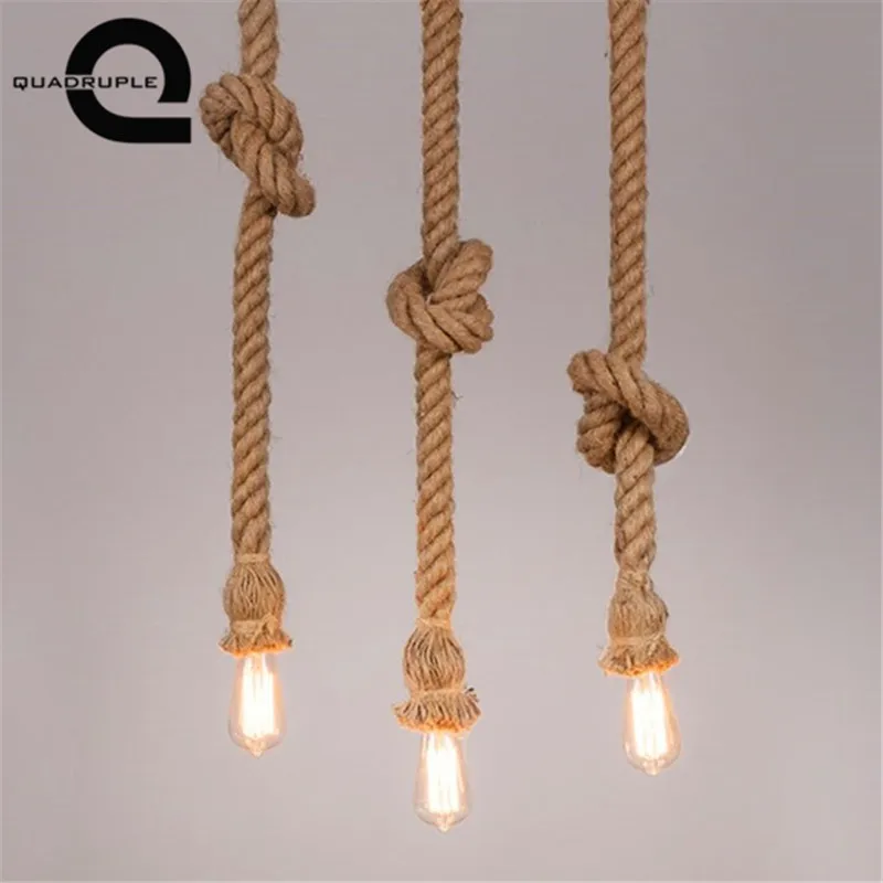 Четверка Винтаж пеньковая веревка подвесной светильник личность Лофт E27