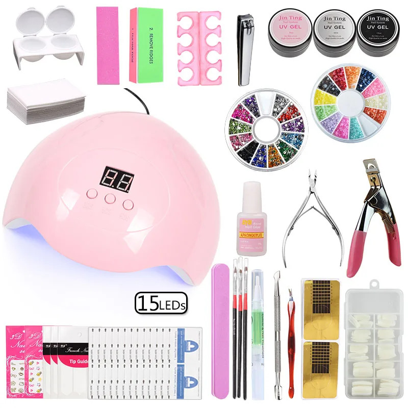 45w NO gel set Набор для наращивания ногтей маникюрный набор 36 Вт/48 Вт/80 Вт лампа для ногтей 12 цветов Гель-лак для ногтей акриловый набор для ногтей - Цвет: 45w NO gel set