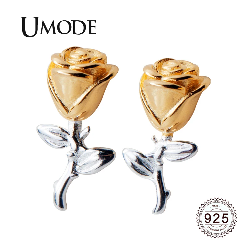 UMODE, новинка, 925 пробы, серебряные серьги для женщин, девушек, желтая роза, цветок, серьги-гвоздики, хорошее ювелирное изделие,, Новые Вечерние, подарок ULE0571