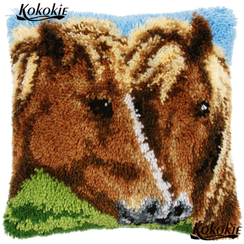 latch hook rug kits animals counted cross stitch for embroidery horse carpet DIY needlework cushion Patchwork Pillowcase | Дом и сад