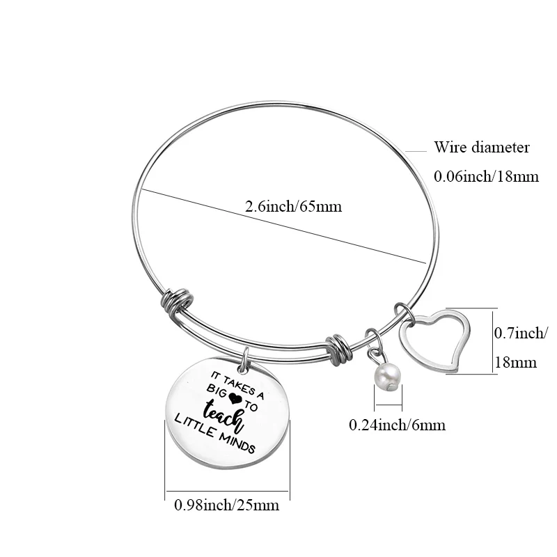 Браслет из нержавеющей стали подарок для учителя с шармом в виде сердца обучения