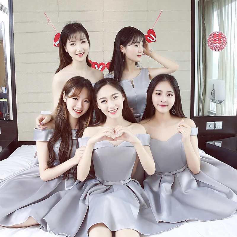 A1949 Сладкая память Невеста сестра гость Короткие Розовые Серые Синие атласные