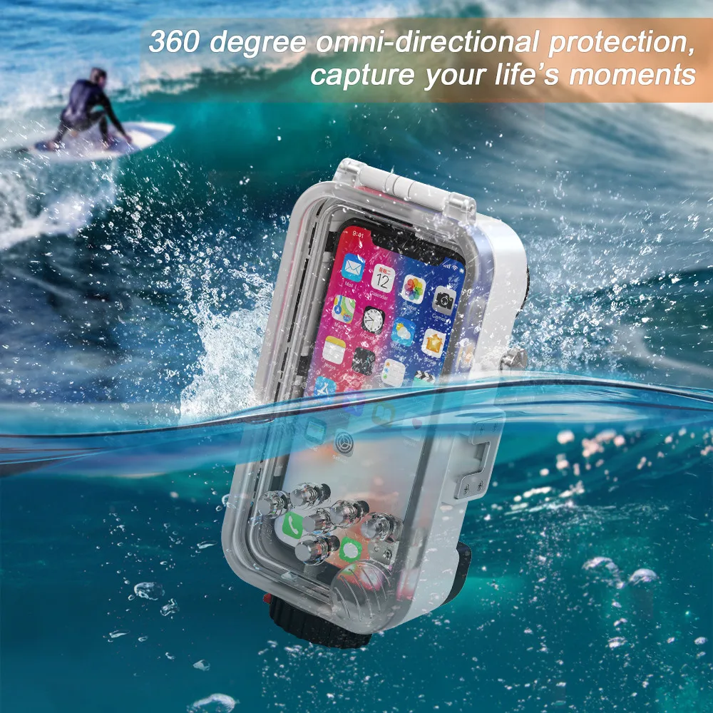 Для iPhone 8 195ft/60 m подводная Крышка корпуса телефона водонепроницаемый чехол для подводного плавания с широкоугольным объективом ручной ремешок