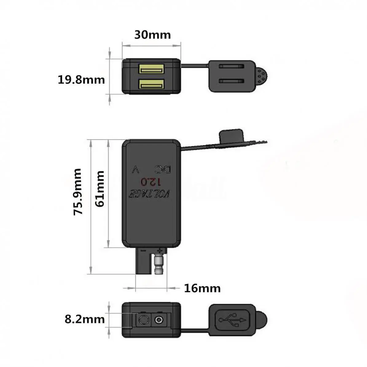12В-24В 2.1A SAE Двойной Автомобильный USB кабель адаптер водонепроницаемый двойной