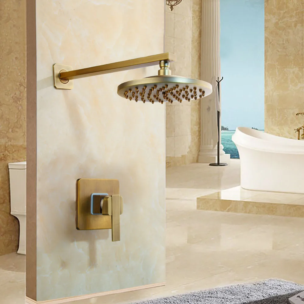 8 дюймов античный латунный душевой набор dusche круглый настенный с регулирующим клапаном дождевая душевая головка смеситель кран Набор - Цвет: Round style