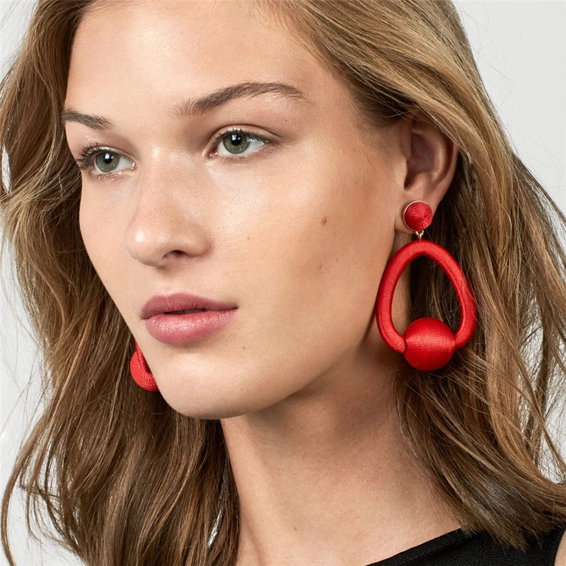 BTSETS модные серьги подвески с бахромой для женщин Bijoux круглые массивные красные