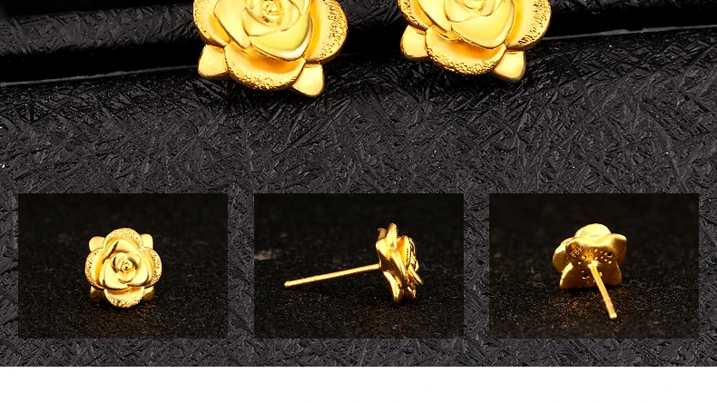 24 K серьги из чистого золота реального AU 999 Solid Золотые серьги хороший 3D Роза высококлассные Модная классика вечерние Fine Jewelry Лидер продаж Новинка г