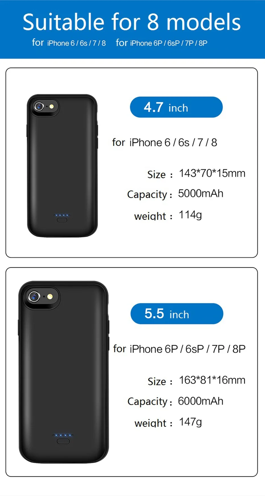LINGCHEN чехол для аккумулятора iPhone 6000 мАч для iPhone 8 7 6 6S Plus внешний аккумулятор чехол 5000 мАч Зарядное устройство задняя крышка