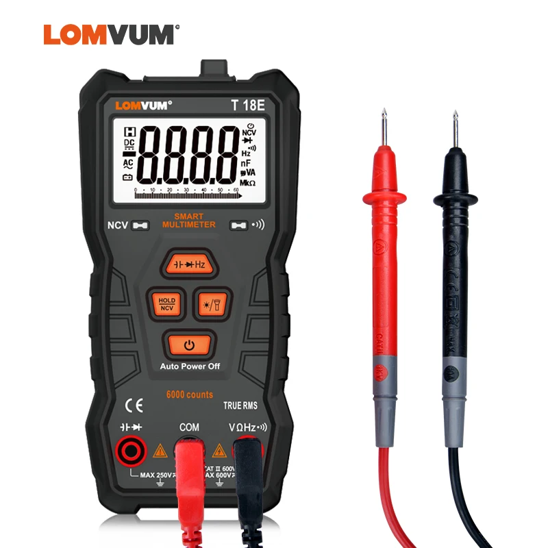 LOMVUM мультиметр True RMS 6000 отсчетов Высокоточный цифровой мультиметр NCV умный мультиметр Авто Диапазон AC/фонарик постоянного тока
