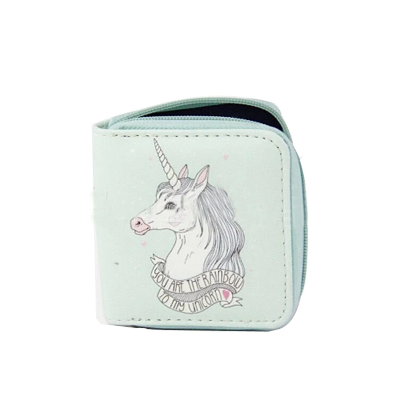 Unicorn Zipper Short Wallets For Women PU Cartoon Printed Clutch Purses Credit Cards Holder Mini Girls Notecase Burses | Багаж и сумки
