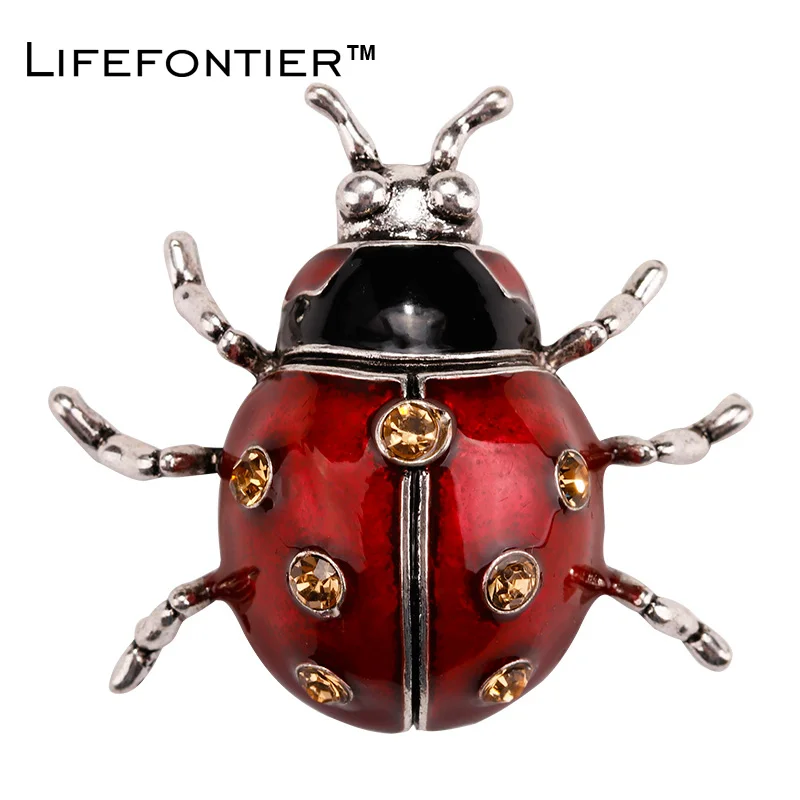 Lifefontier Чешский кристалл божья коровка Броши для женщин Красная Эмаль сплав