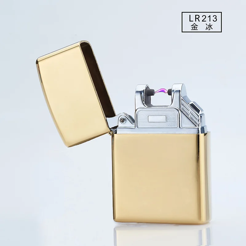 Gold Забавная электронная USB Зажигалка, ветрозащитная зажигалка, плазменная дуговая зажигалка, зарядная зажигалка, аксессуары для курения, гаджеты для мужчин - Цвет: Gold