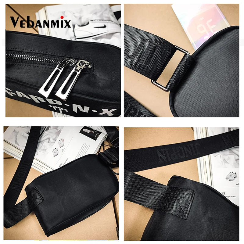 Hip Hop Streetwear Functional Chest Bag Unisex Men Women Oxford Black Waist Pack Fashion Belt Handbag Waist Shoulder Bum Bag