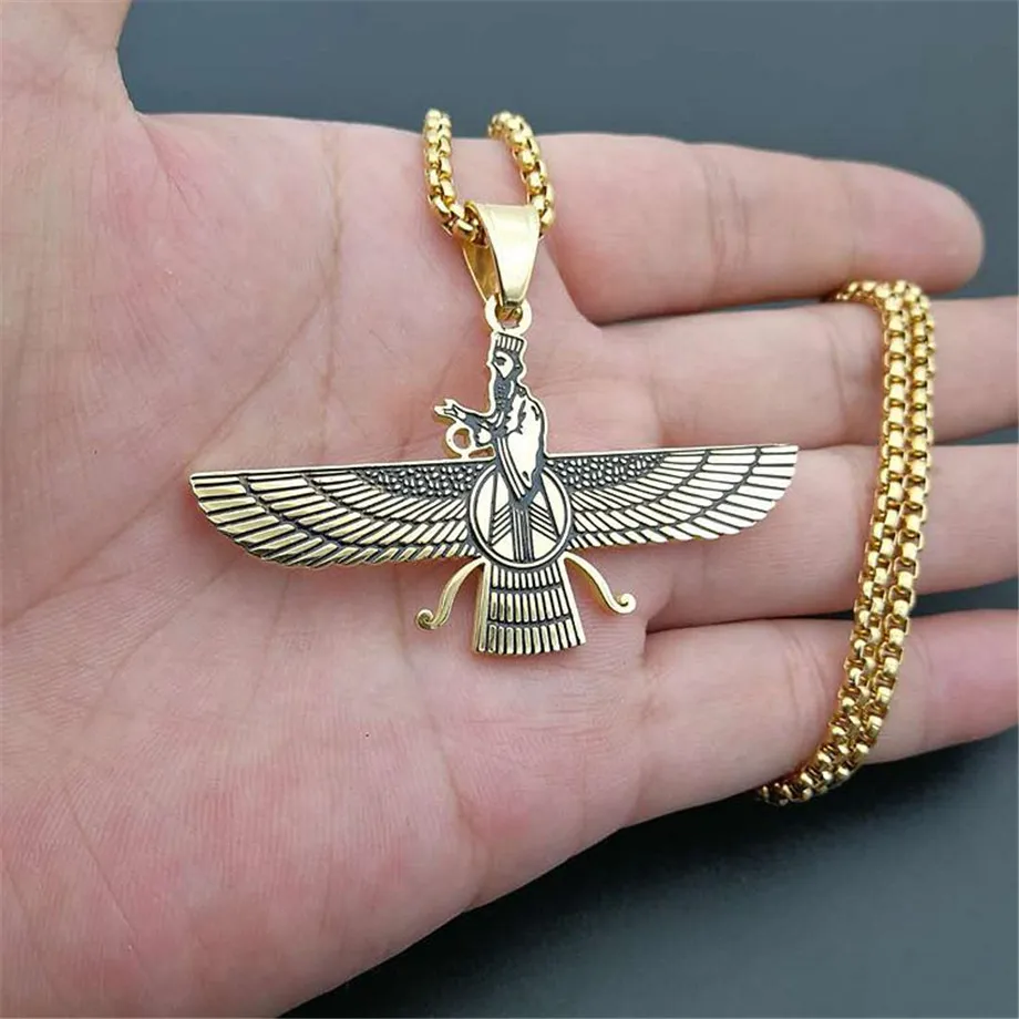 Faravahar Ahura кулон для мужчин, иранские украшения из нержавеющей стали, зороастрийский золотой цвет, ожерелье для женщин U1491