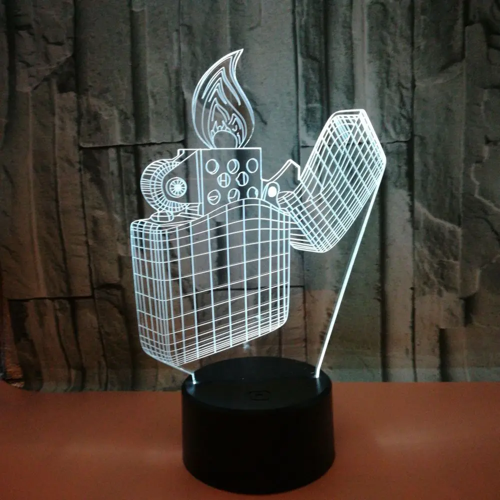 Креативная модель зажигалки 7 меняющихся цветов светодиодный 3D ночник иллюзия