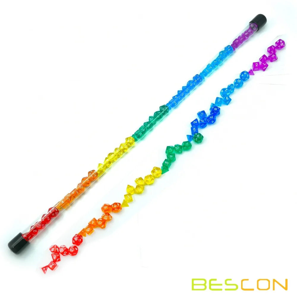 Bescon 49 шт радужные драгоценные камни мини многогранные кости набор в длинной трубке, радужные Подземелья и Драконы РГП кости 7X7 шт, мини драгоценные кости набор