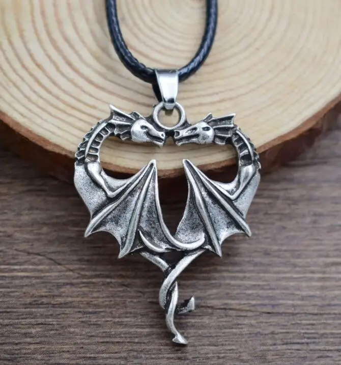 SanLan 1 шт. Прямая поставка Celtico Dragon ожерелье драконы сердце ювелирные изделия любовь с 55 см кожаная цепочка - Окраска металла: Покрытие антикварным серебром