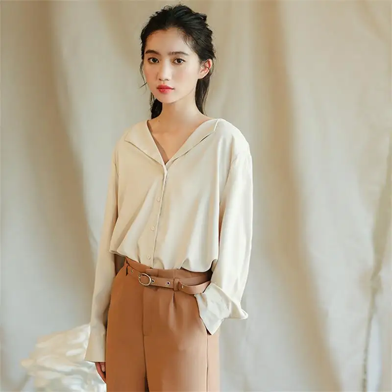 Женская блузка японский кавайный светильник Ulzzang шифоновые блузки с отворотами