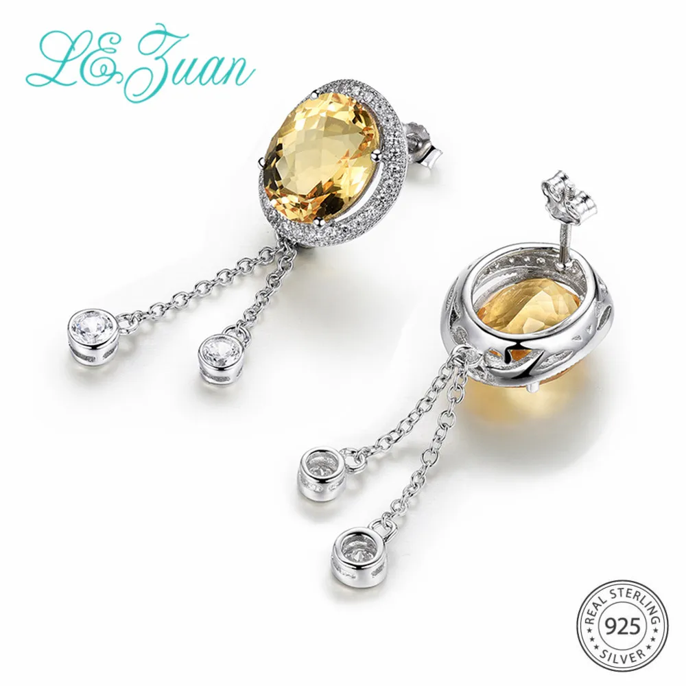 L& zuan 17.44CT натуральный цитрин Ювелирный Набор стерлингового серебра 925 пробы Серьги с кисточками/кулон для свадьбы желтый драгоценный камень ювелирные изделия