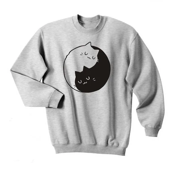 Винтаж Ретро котенка Инь Ян рубашка подарок Топ с округлым вырезом повседневные