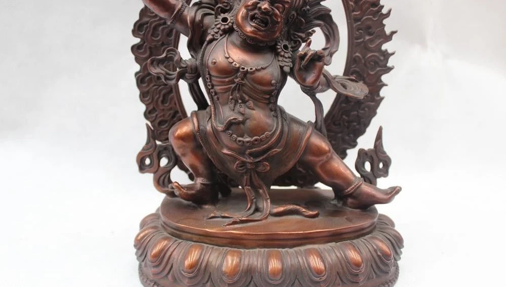 11 &quotКитайский тибетский буддизм Красный Бронзовая подставка Статуэтка Махакала