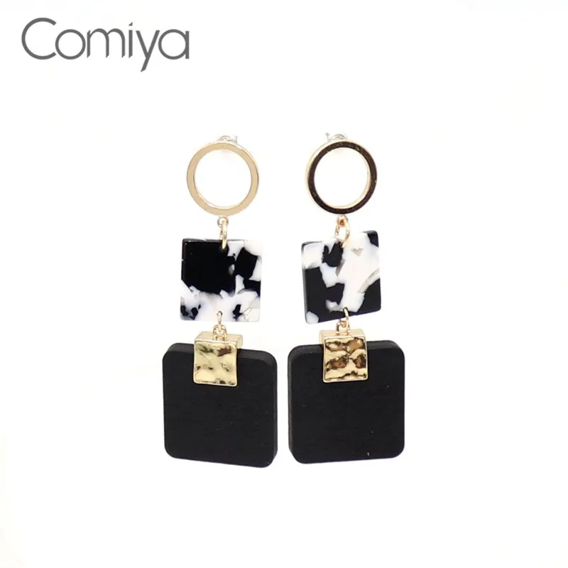 Серьги подвески Comiya Геометрические Квадратные аксессуары кулон золотого цвета