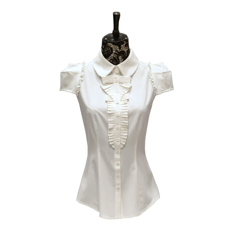 Оригинальный 2018 Марка Blusa Mujer Питер Пэн воротник с рюшами мода Slim ПР белые