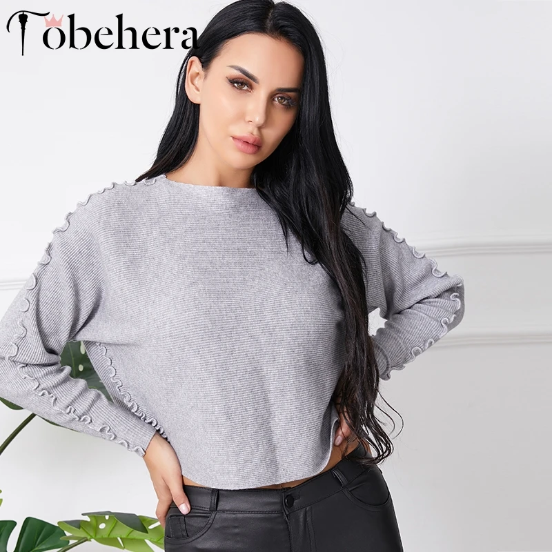 Женский трикотажный свитер Glamaker серый с волнистым люрексом и рукавом летучая