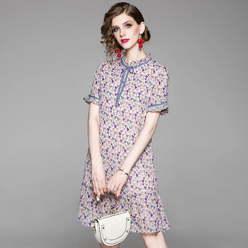 2019 летнее новое женское элегантное романтичное свободное платье с принтом любви
