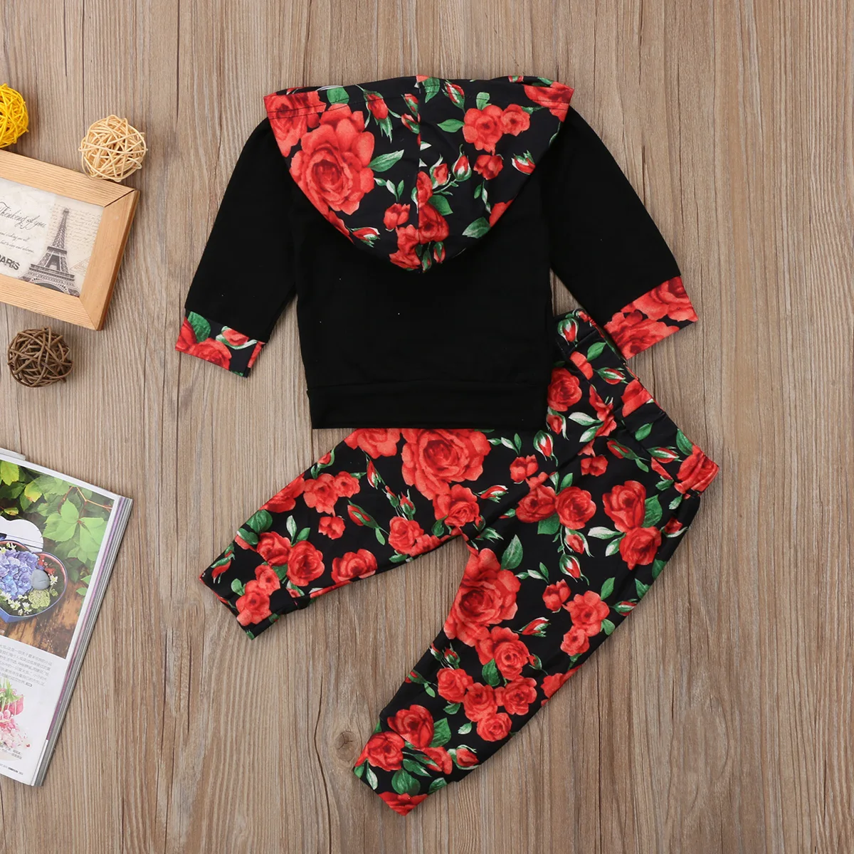 

Emmababy Newborn Baby Girls Big Red Flower Floral Hooded Tops Sweatshirt Print Long Pants Outfits Set Clothes