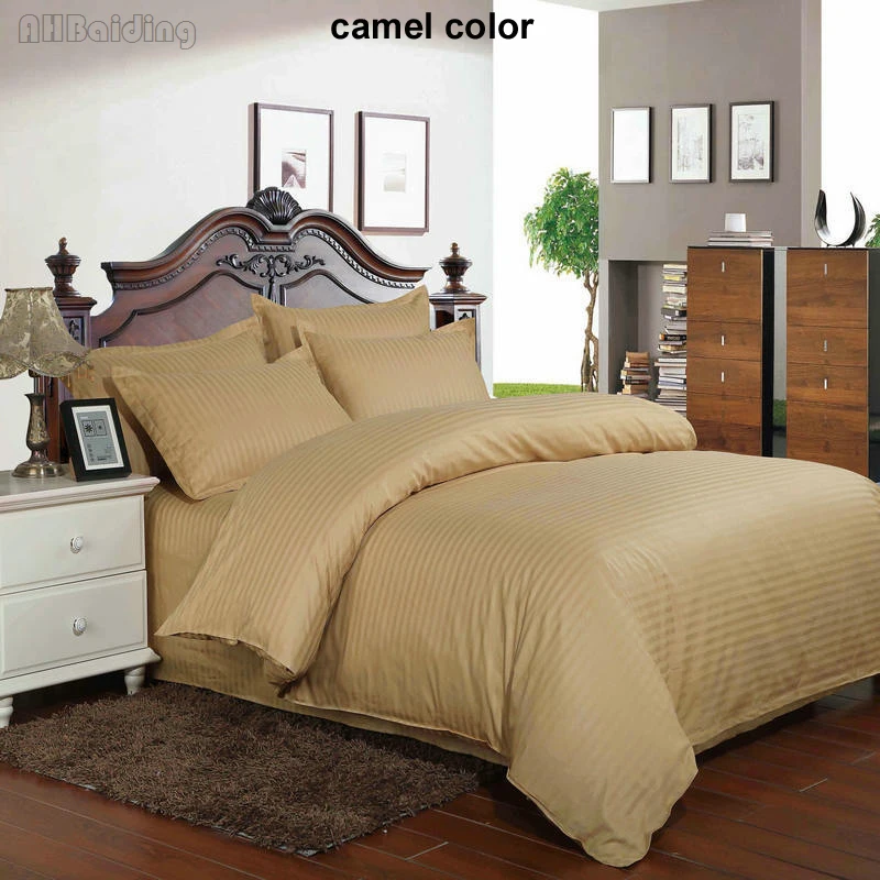 camel color Бежево-желтых полос отель постельных принадлежностей сатин хлопок пододеяльник Твин Полный Королева Король супер King Размеры - Цвет: camel color