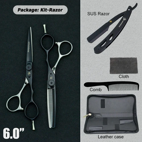 6025HY60RAZOR 5.5/6" black gold barber hair scissors hairdressing scissors professional hair scisor barber supplies shears gift japan haircut - Color: 6025HY60RAZOR