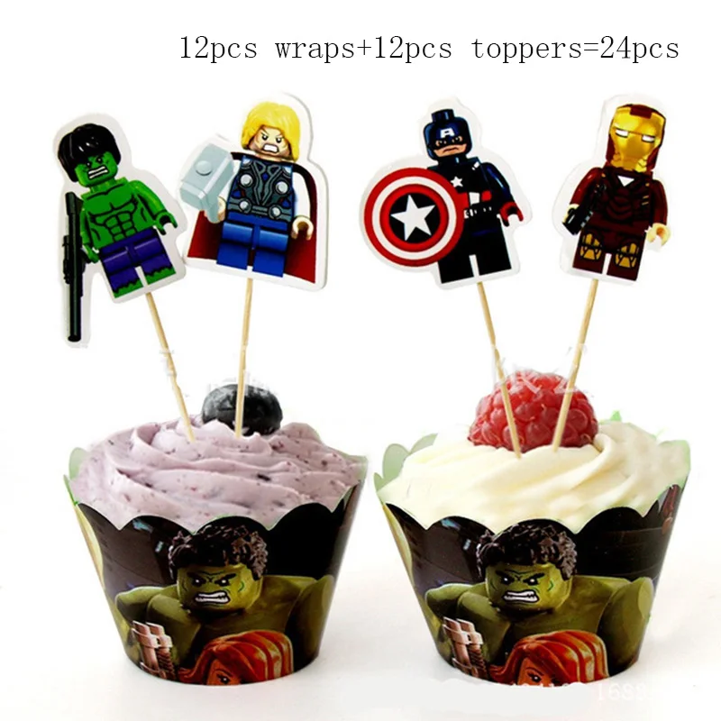 12pc wrap 12 topper Мультфильм Мстители вечерние одноразовые посуда бумажные тарелки салфетки флаг чашки детская игрушка в ванную день рождения принадлежности и украшения - Цвет: 12pc wrap 12 topper
