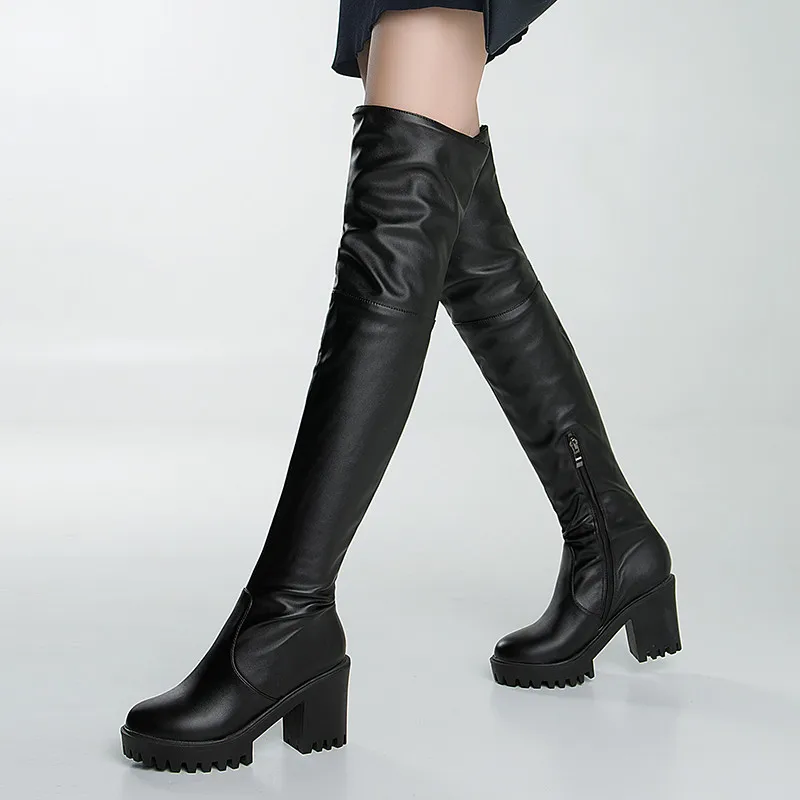 MEMUNIA Newest thigh high boots women round toe autumn high heels platform over knee boots slim sexy long shoes