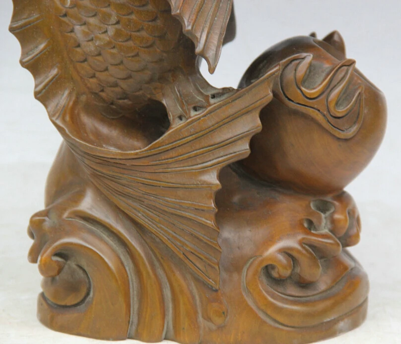 S5758 11&quot Chinese boxwood animal Fish barracuda Dragon Pot Jar Crock Statue sculpture D0318 | Дом и сад