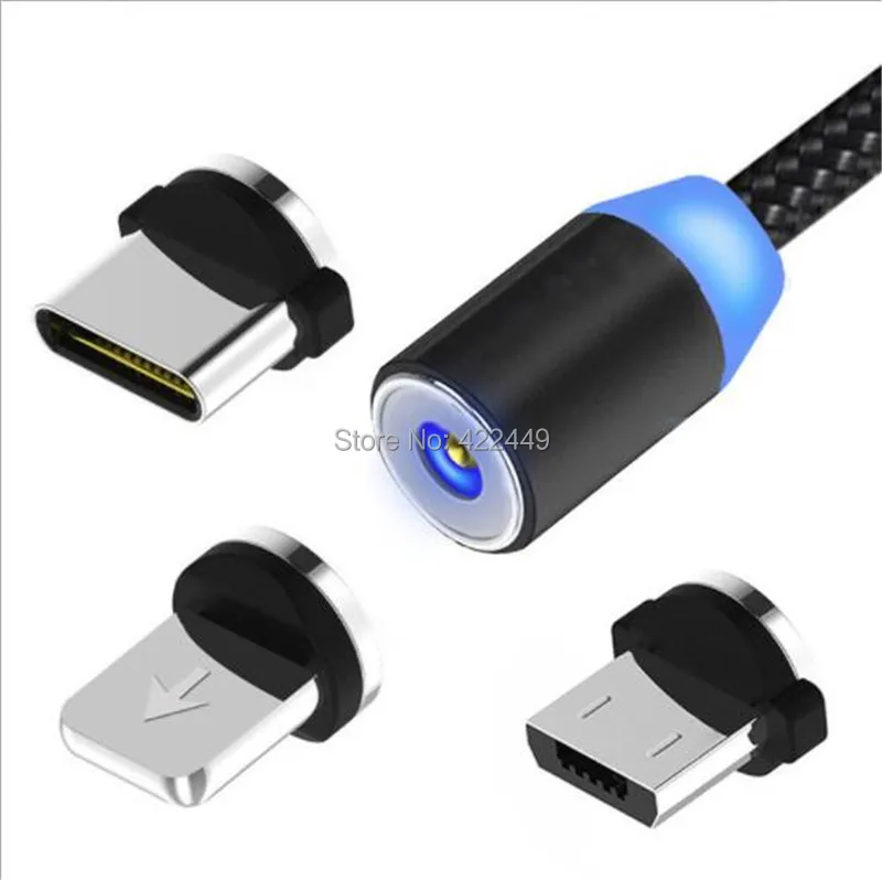 

100pcs/lot 1m/3ft Magnetic Cable LED Micro usb Type C Magnetic usb Charging Cable For iPhone X 7 8 XS Max XR Huawei Samsung xiaomi LG