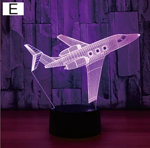 Lumiwell пульт дистанционного управления Воздушный самолет 3D светильник светодиодный Настольный светильник Ночной светильник 7 цветов меняющий настроение лампа 3 AA батарея питание USB лампа - Испускаемый цвет: E Design