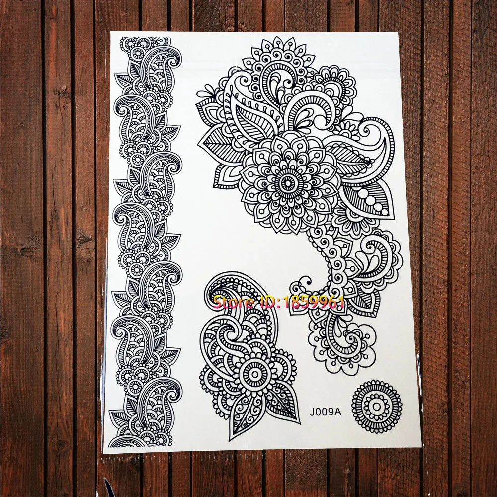 1 шт. черная сетка из хны с узором временная татуировка женский боди-арт цветок