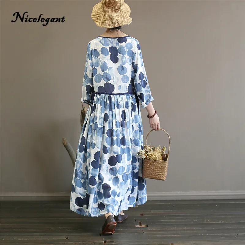 Nicelegant v-образным вырезом Vestido Женщины Осень Новый Tie-dye точки с длинным рукавом