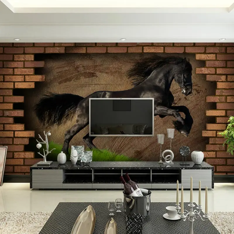 Винтажные обои с изображением кирпича лошади фотообои Настенные 3D для гостиной