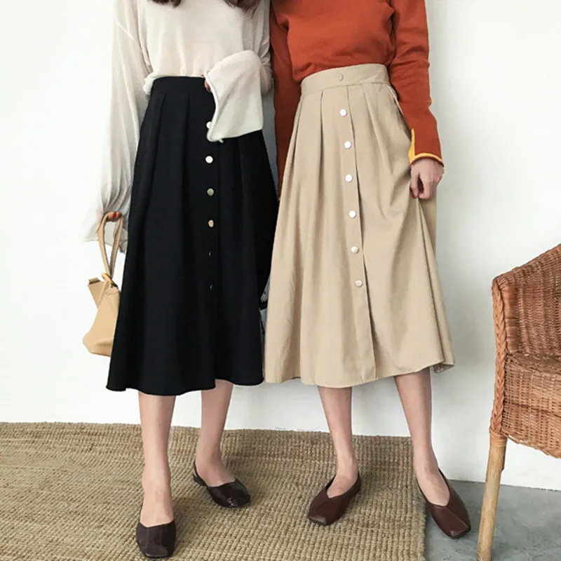 Летняя юбка 2018 тонкая с пряжкой на шее эластичной талией однотонная женская