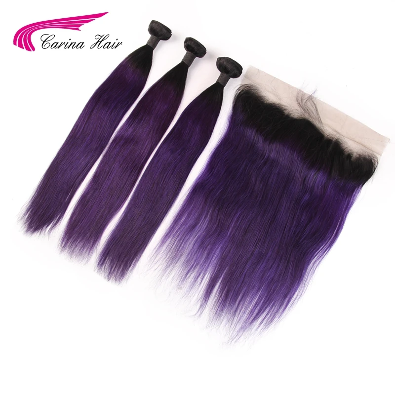 Carina волосы 3 пучка с фронтальным Омбре монгольские прямые 1B фиолетовый цвет