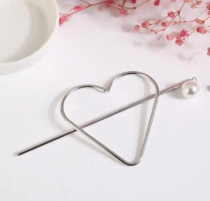 heart silver Timlee H132 Модные Простые Сердце Звезда круглый дизайн имитация жемчуга металлические палочки для волос Заколки торговля аксессуарами для волос - Окраска металла: heart silver